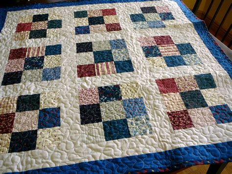 Patchwork Quilt Nine Patch Americana In Red White And Blue Etsy