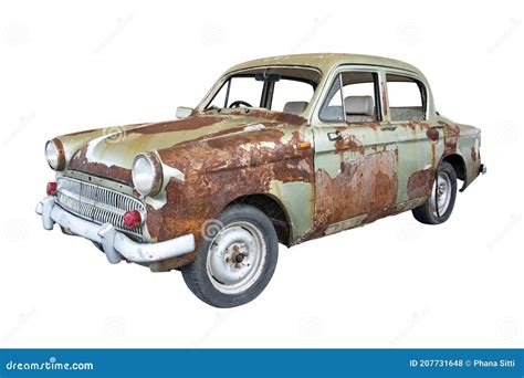 Front Of Old Rusty Classic Car Isolated On White Background Old Rusty