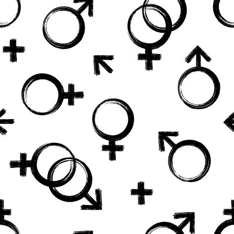 Patrón Sin Costuras Femenino Y Masculino Símbolos De Género Heterosexual Pincel De Tinta Negra