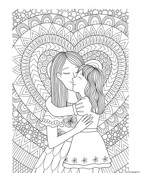 Mothers Day Mother Daughter Heart Intricate Doodle Coloring Page Printable