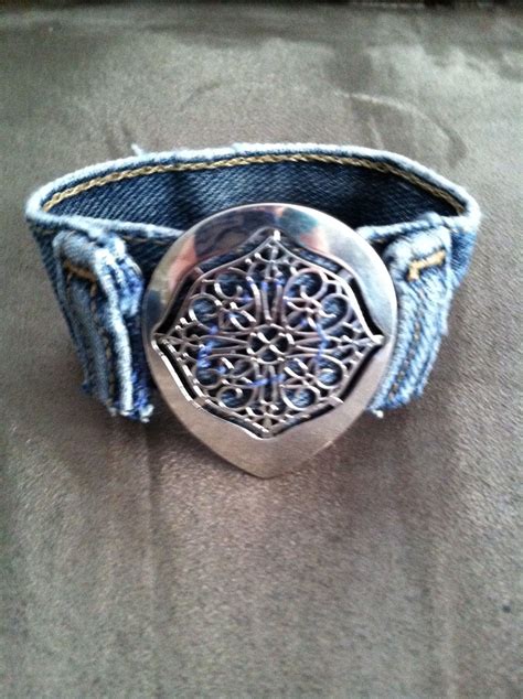 Handmade Upcycled Denim Jean Cuff Bracelet Upcycled Diva Love Jeans