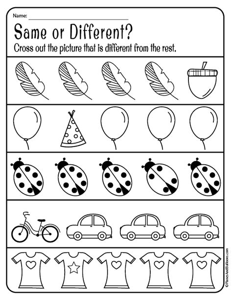 Same And Different Worksheets For Kindergarten Printable Kindergarten