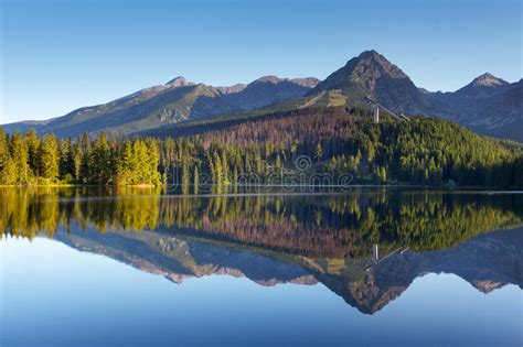 Nature Mountain Scene With Beautiful Lake In Slovakia Tatra Stock Photo