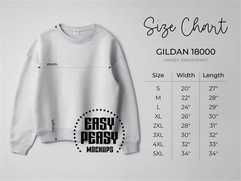 Gildan 18000 Size Chart Size Chart For Gildan Gildan 1800 Etsy