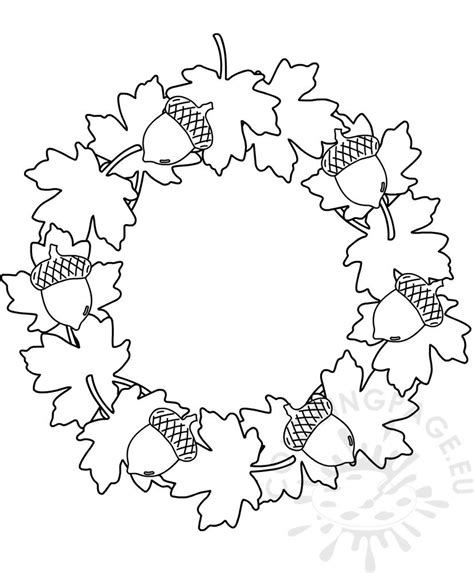 Wreath with leaves and acorns template | Coloring Page