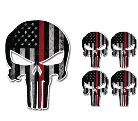 5 Pk Punisher Thin Red Line American Flag Skull Vinyl Decal Etsy