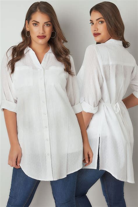 White Dobby Textured Shirt With Tie Fastening Plus Size 16 To 36