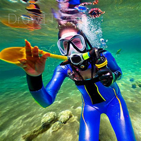 Scuba Gimp Latex Suit In Tropical Ocean With Fish Underwater