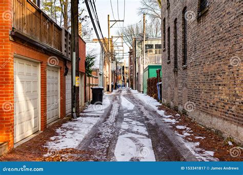Alley Scene In Chicago With Snow On The Ground Stock Image Image Of