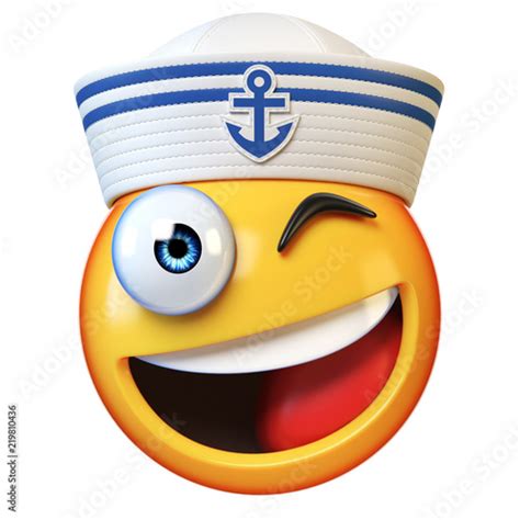 Sailor Hat Emoji Isolated On White Background Marine Emoticon Wearing