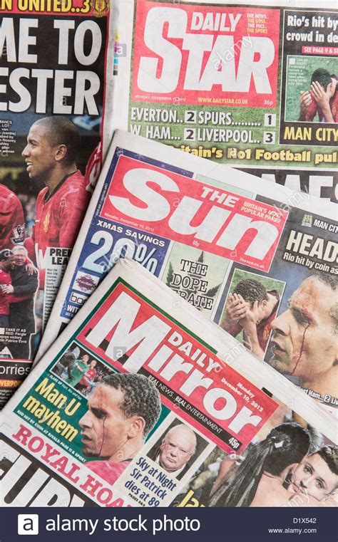 Tabloids and broadsheets produce sunday editions. The front pages and mastheads of UK 'Red Top' tabloid ...