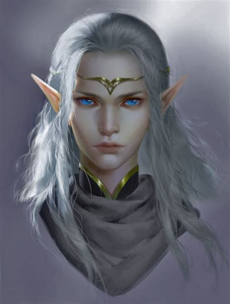 A Digital Painting Of A Woman With White Hair And Blue Eyes Wearing Elf Ears