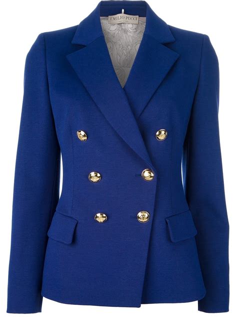 Emilio Pucci Double Breasted Blazer In Blue Lyst