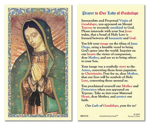 Our Lady Of Guadalupe Laminated Prayer Card