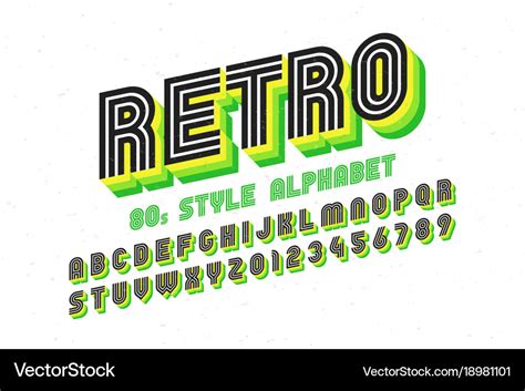 80s Retro Font Disco Style Alphabet And Numbers Vector Image