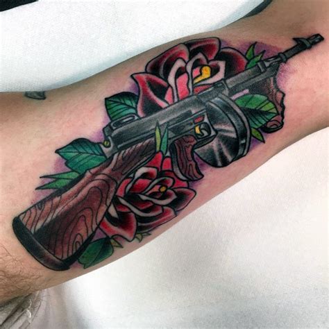 Guns, though often synonymous with violence and destruction, are also symbolic of machismo, adventure and security. 50 Tommy Gun Tattoo Ideas For Men - Firearm Designs