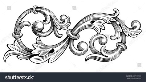 Vintage pattern with branches, leaves and dots. Vintage Baroque Victorian frame border monogram floral ...