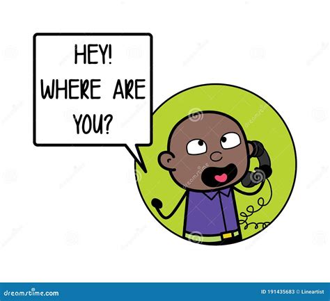 Cartoon Cartoon Bald Black Calling On Cell Phone Stock Illustration