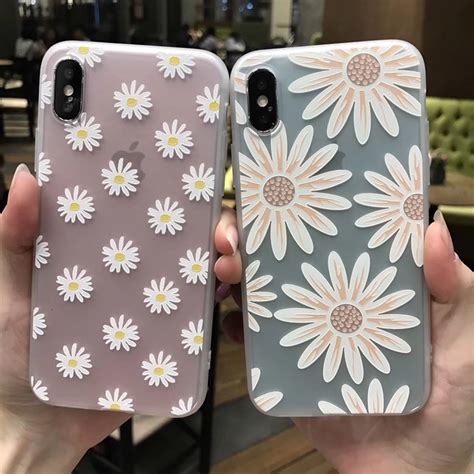 Ultra Thin Cute Relief Daisy Flower Phone Cases For Iphone 7 Case