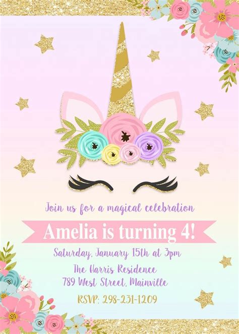 ✅ unicorn invitation templates are designed for you. Unicorn Invitation, Unicorn Birthday, Invitation, Floral ...