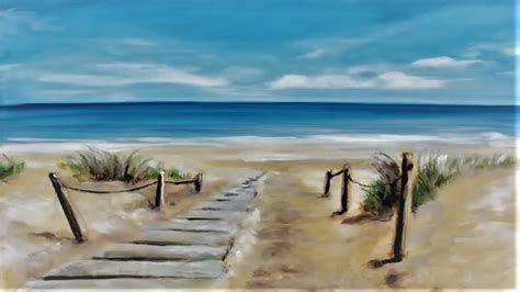 Easy Seascape Beach Ocean And Walkway Painting For Beginners Acrylic