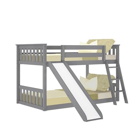 Kids Twin Over Twin Size Low Bunk Bed With Slide Max And Lily