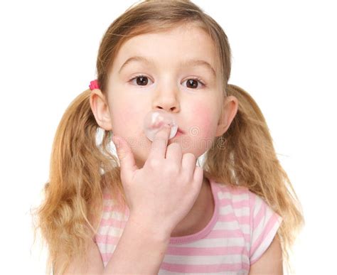 Closeup Of Cute Little Girl Chewing Gum Stock Photo Image Of Blowing