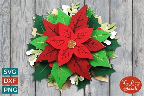 Layered Poinsettia Svg 3d Christmas Flower Svg Cut File