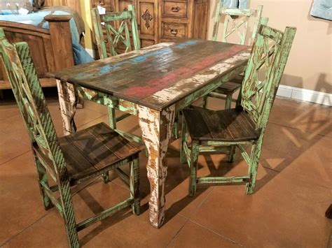 Rustic Distressed Dining Table Multi Colors Distressed Dining Table