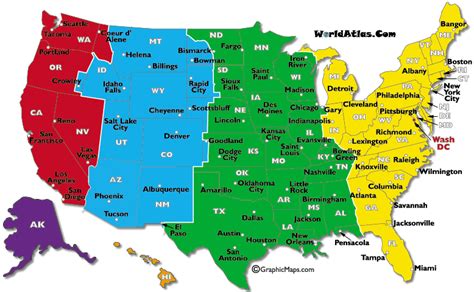 Us Map With Time Zones And Cities Map Vector