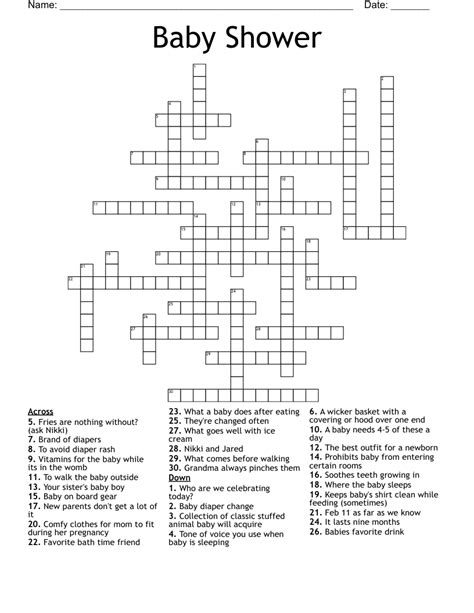 Printable Baby Shower Crossword Puzzle