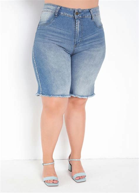 Bermuda Jeans Barra Desfiada Sawary Plus Size Sawary Jeans