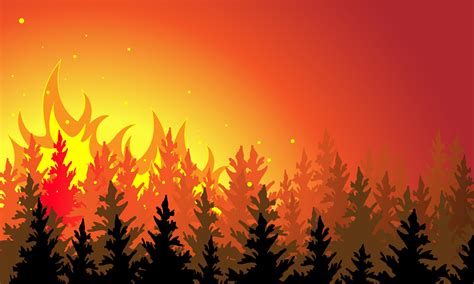 Silhouette Forest Hand Drawing On Fire Conflagration Vector Stock