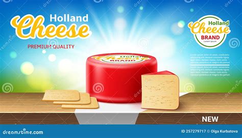 Realistic Cheese Poster Dutch Cheese Whole Circle In Red Wax Package
