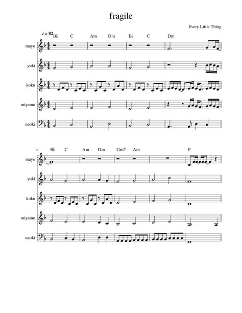 Fragile Sheet Music For Piano Mixed Quintet