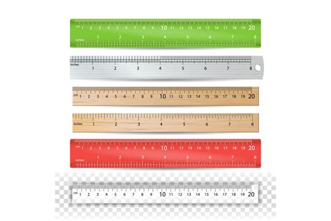 Color School Ruler Vector Plastic Wooden Metal Centimeters And