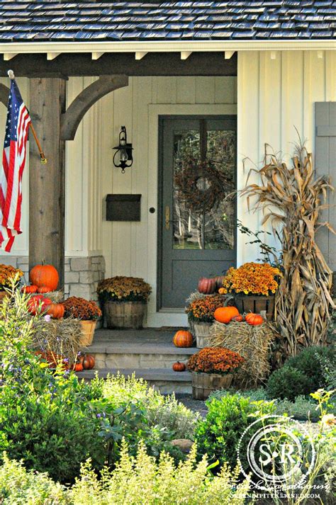 Farmhouse Front Porch Ideas For Fall Crocks And Mums