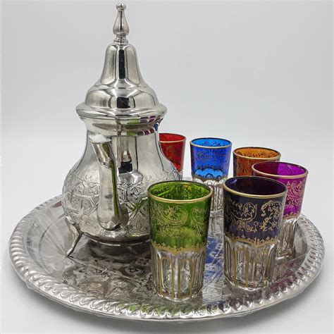 Set Of 6 Vintage Moroccan Tea Glasses Authentic Teapot Etsy