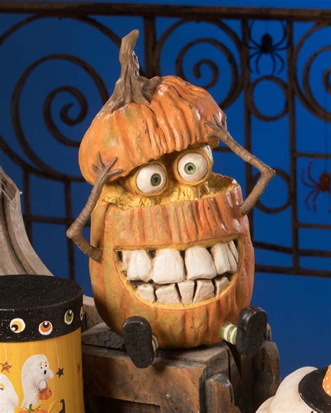 monster pumpkin figurine with bug eyes teeth bethany lowe halloween