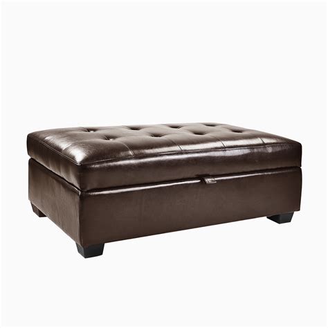 Antonio Storage Ottoman In Brown Bonded Leather