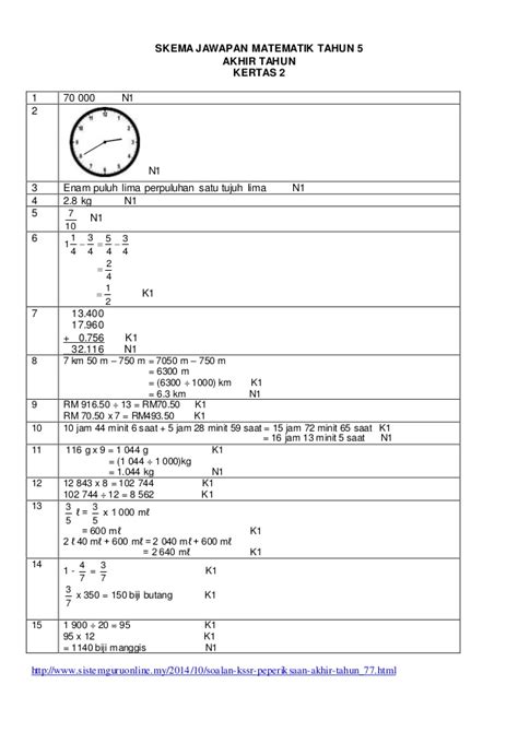 Rajah 6 di bawah menunjukkan sebuah bulatan yang dibahagikan dengan beberapa bahagian yang sama besar. Skema Jawapan Kertas Ujian Matematik Kertas 2 Tahun 5 KSSR