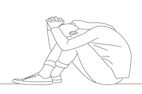 Premium Vector Sad Teen Girl Sit On Sill Crying Alone At Home Upset Desperate Oneline Art