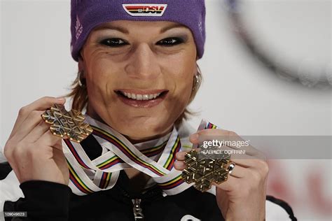 Bronze Medal Winner Germanys Maria Riesch Poses During The Medal