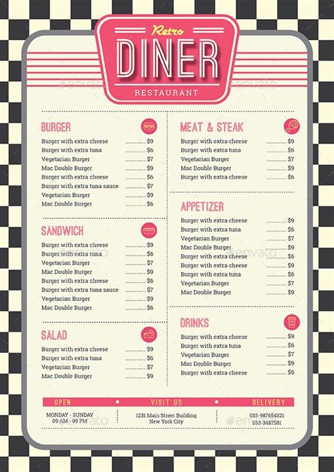 Retro Diner Menu Diner Menu Diner Aesthetic Retro Diner