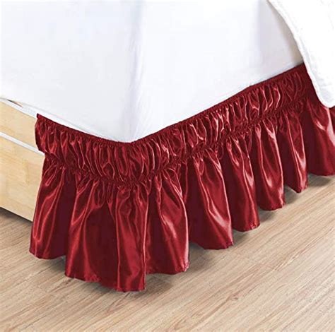 Us Bedding Super Soft And Silky Satin 1 Pc Elastic Wrap Around Bed Skirt Burgundy
