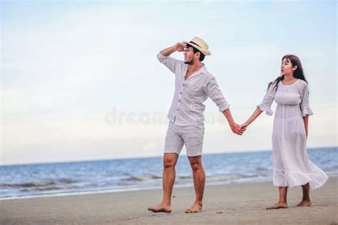 Happy Romantic Couples Lover Holding Hands Together Walking On The