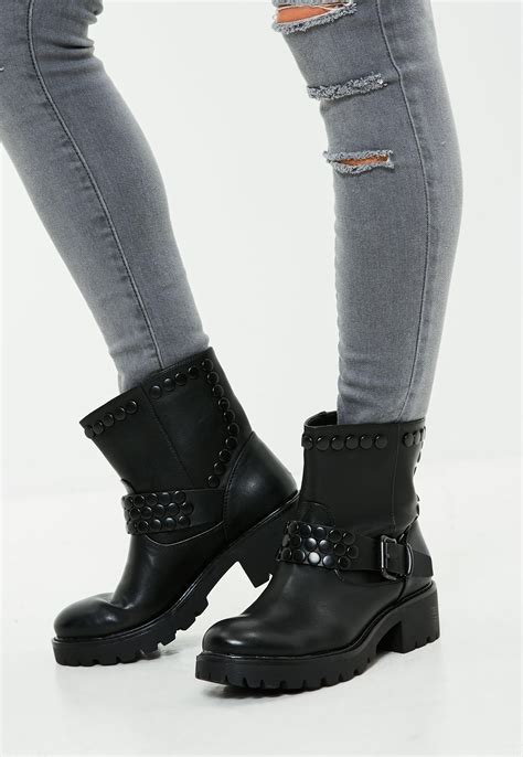 Black Buckle Detail Biker Ankle Boots Missguided