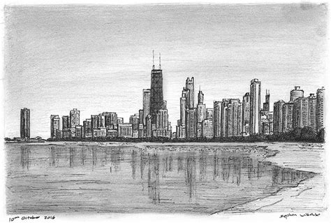 Original Drawing Of Chicago Skyline From Lakeshore Drive