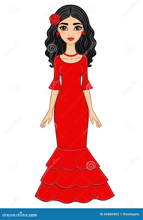 spanish girl dressed in red dress with fan in her hands dancing flamenco royalty free stock