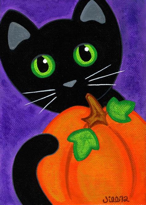 See more ideas about fall canvas painting, fall canvas, canvas painting. Original Canvas Folk Art PAINTING Black CAT & PUMPKIN Fall